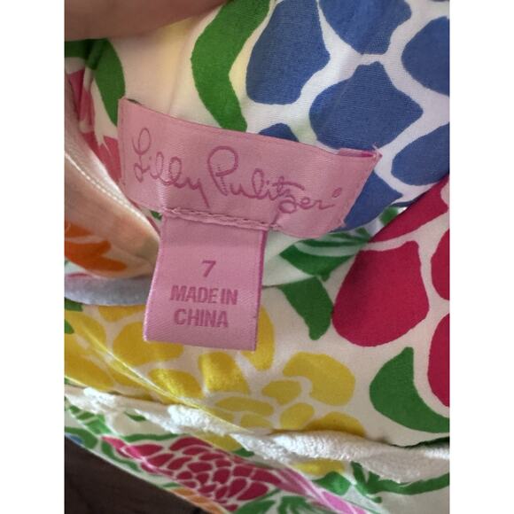 Lilly Pulitzer Girl's Sz 7 Shift Dress Rainbow Floral Zinnia Hydrangea Retro - Picture 9 of 9